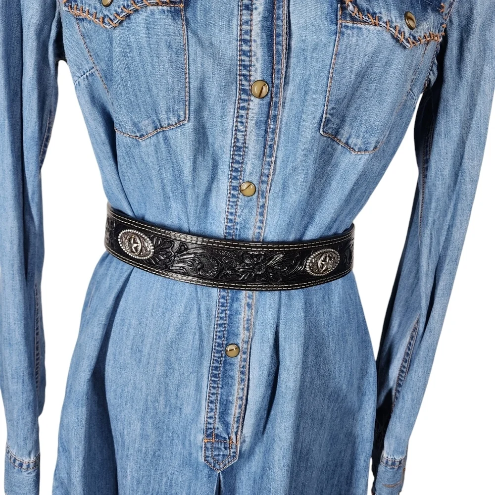 JUSTIN FULL GRAIN LEATHER 5 STAR TOOLED BELT 